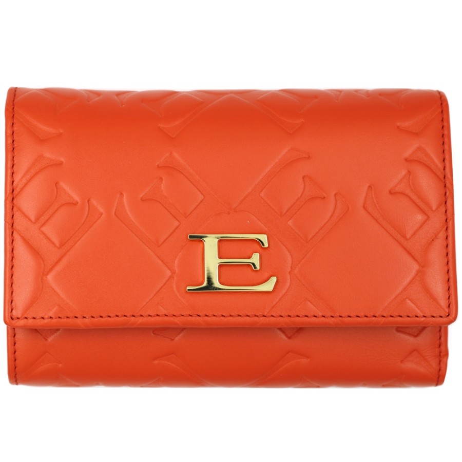 Ladies Accessories ERMANNO Ermanno Scervino | Ermanno Ermanno Scervino Wallet With Embossed Logos Of Orange Leather Made In Italy 12600181