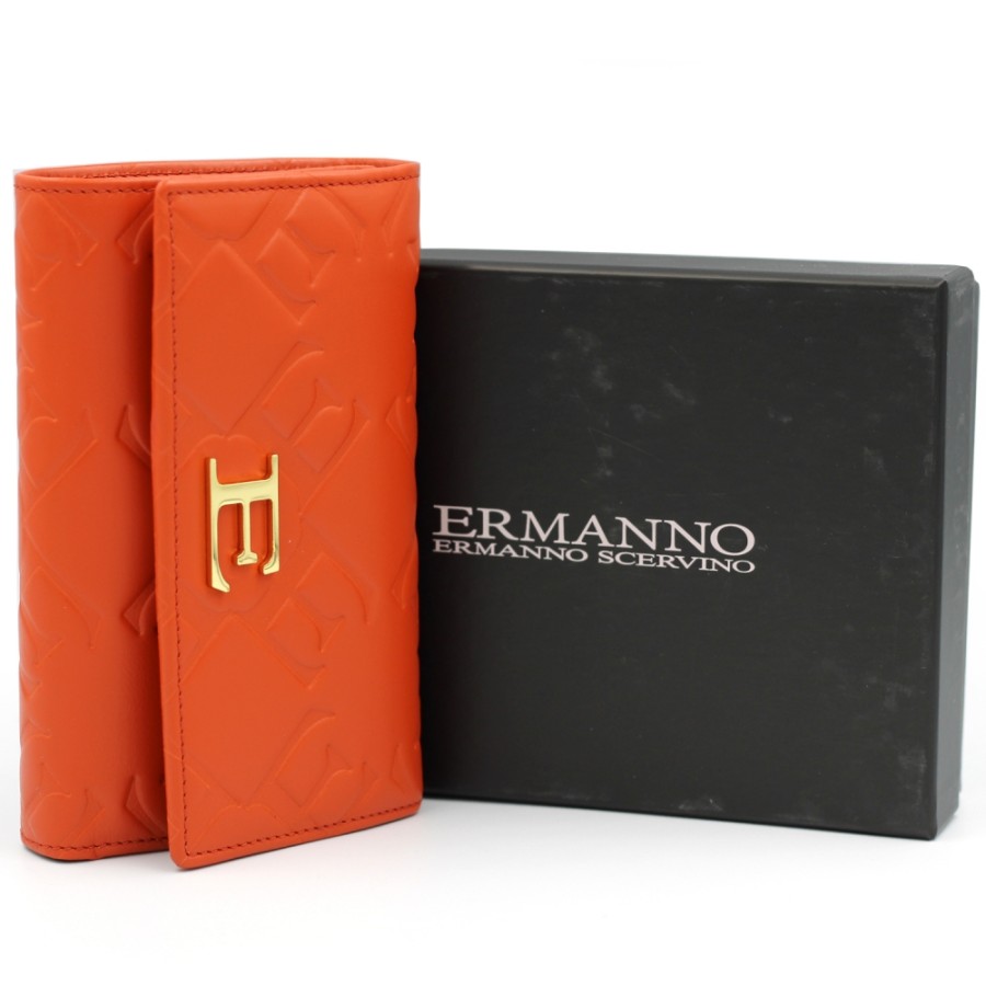 Ladies Accessories ERMANNO Ermanno Scervino | Ermanno Ermanno Scervino Wallet With Embossed Logos Of Orange Leather Made In Italy 12600181