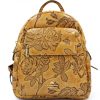 Ladies Bags Cuoieria Fiorentina | Cuoieria Fiorentina Leather Backpack With Relief Roses Pattern, Beige-Ochre Color, Made In Italy B000005407385-Be