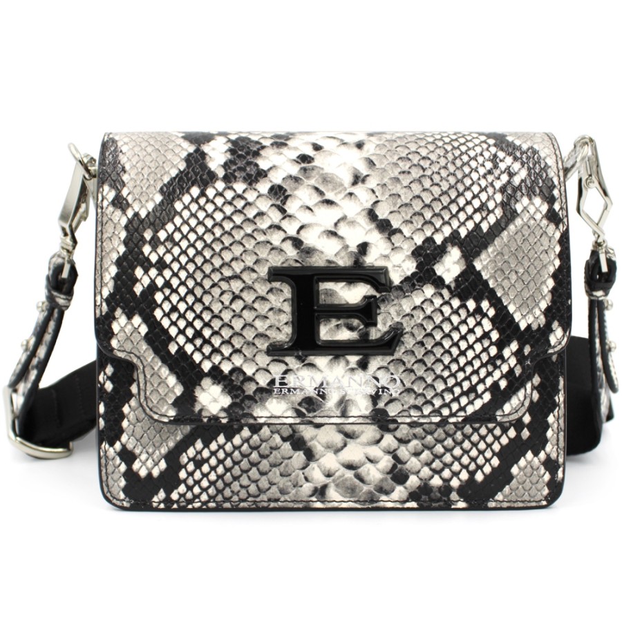 Ladies Bags ERMANNO Ermanno Scervino | Ermanno Ermanno Scervino Designer Small Shoulder Flap Bag Of Leather With Grey Python Pattern 12400784