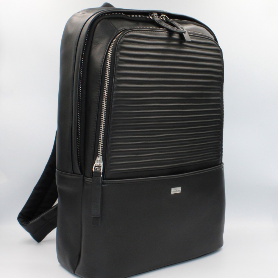 Mens Bags John Richmond | John Richmond Men'S Black Leather Backpack, With Usb Slot, M Jr-B112