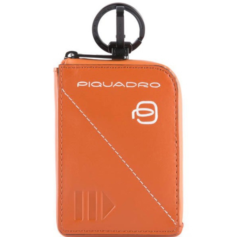 Mens Accessories PIQUADRO | Piquadro Orange Leather Keychain Card Wallet With Anti-Theft Device Connequ Ac4801W97-Ar