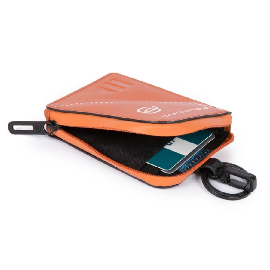 Mens Accessories PIQUADRO | Piquadro Orange Leather Keychain Card Wallet With Anti-Theft Device Connequ Ac4801W97-Ar