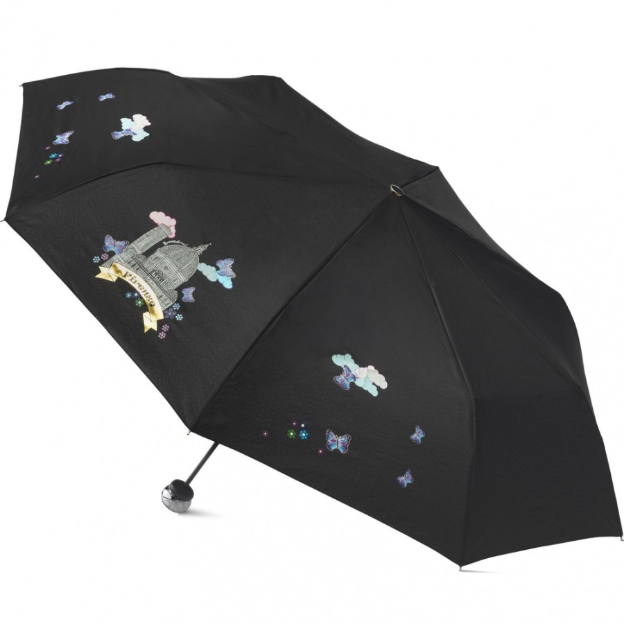 Ladies Accessories Braccialini | Braccialini Women'S Black Umbrella, With Florence Fantasy Theme Bc859-Florence