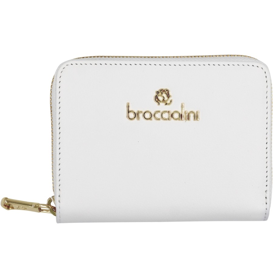 Ladies Accessories Braccialini | Braccialini Refined Women'S Wallet With Zip Of White Leather, Medium B16700-White