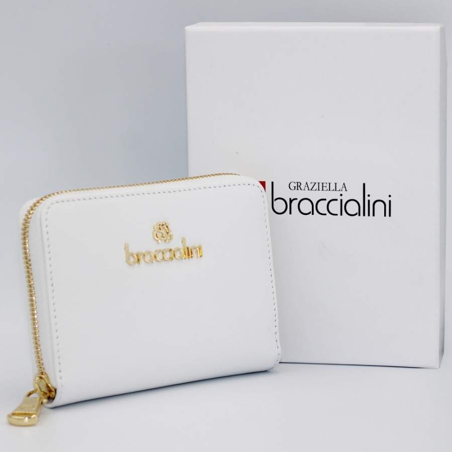 Ladies Accessories Braccialini | Braccialini Refined Women'S Wallet With Zip Of White Leather, Medium B16700-White