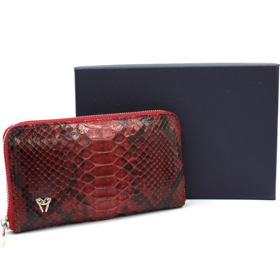 Ladies Accessories GHIBLI | Ghibli Women'S Wallet Of Handpainted Red Real Python Leather 1355