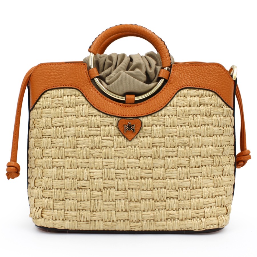 Ladies Bags Cuoieria Fiorentina | Cuoieria Fiorentina Mini Bag Of Straw And Genuine Leather, Natural Color, Made In Italy 5661385