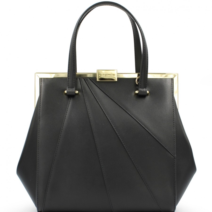 Ladies Bags Cromia | Cromia Retro Stylized Black Leather Handbag, Made In Italy 1405438-Ne