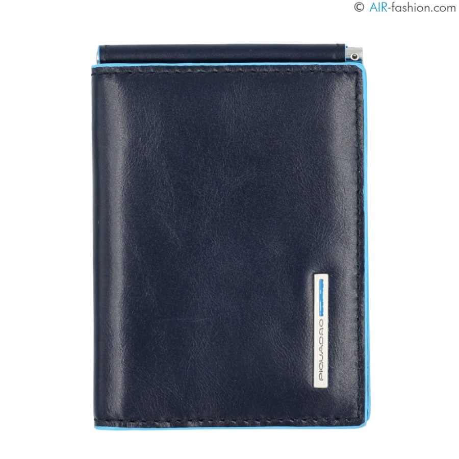 Mens Accessories PIQUADRO | Piquadro Men'S Credit Card Wallet With Money Clip Of Blue Leather Pu3890B2/Blu2