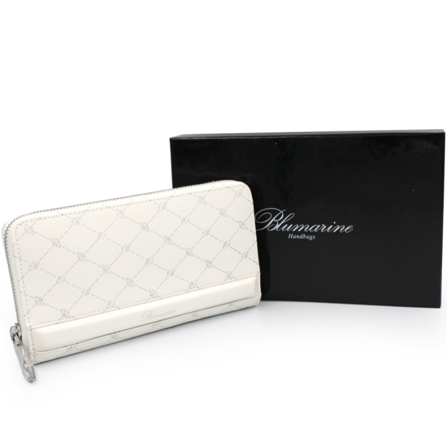 Ladies Accessories Blumarine | Blumarine Sophisticated Wallet With Zip Of White Leather With Silver Monograms B81Pwb301923010