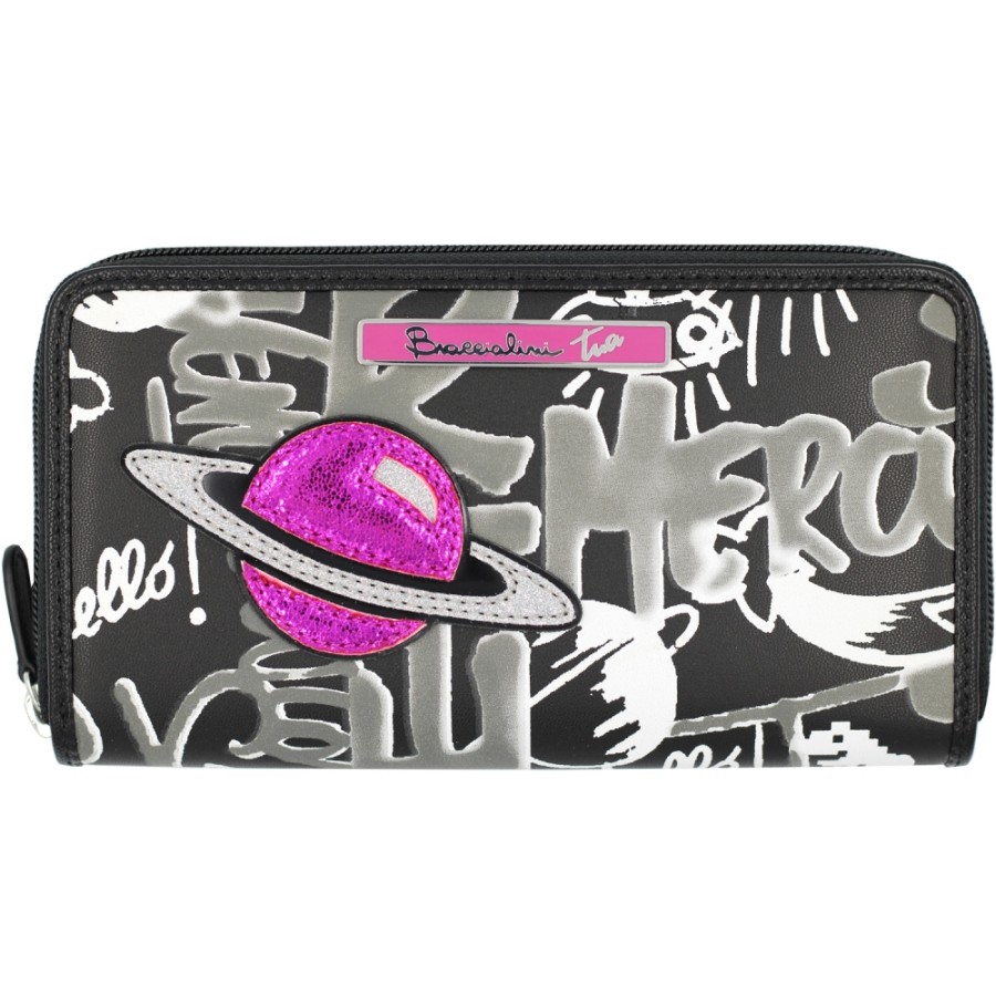 Ladies Accessories Braccialini | Braccialini Creative Zip Around Wallet With Space Theme Collage & Graffiti Print B13346