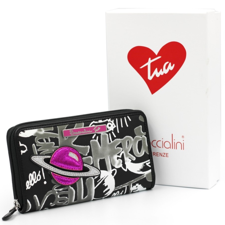 Ladies Accessories Braccialini | Braccialini Creative Zip Around Wallet With Space Theme Collage & Graffiti Print B13346