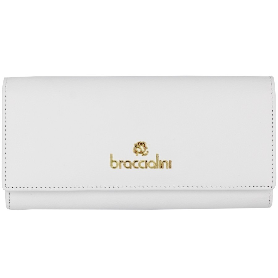 Ladies Accessories Braccialini | Braccialini Women'S White Leather Flap Wallet B16701-100