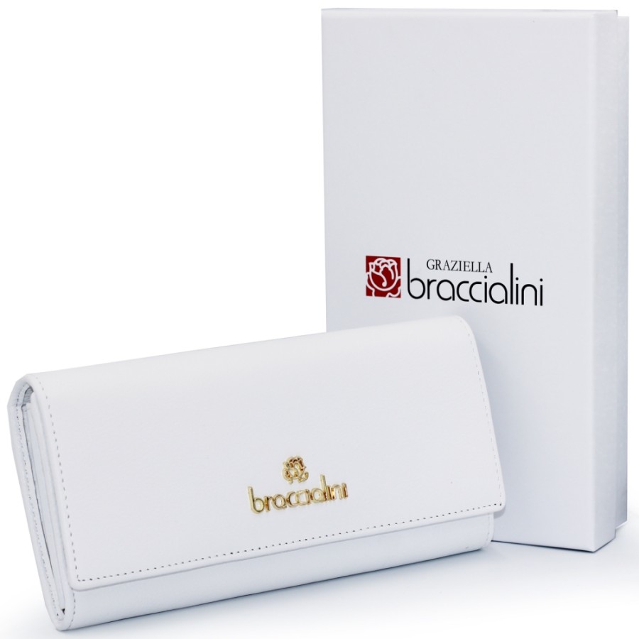 Ladies Accessories Braccialini | Braccialini Women'S White Leather Flap Wallet B16701-100