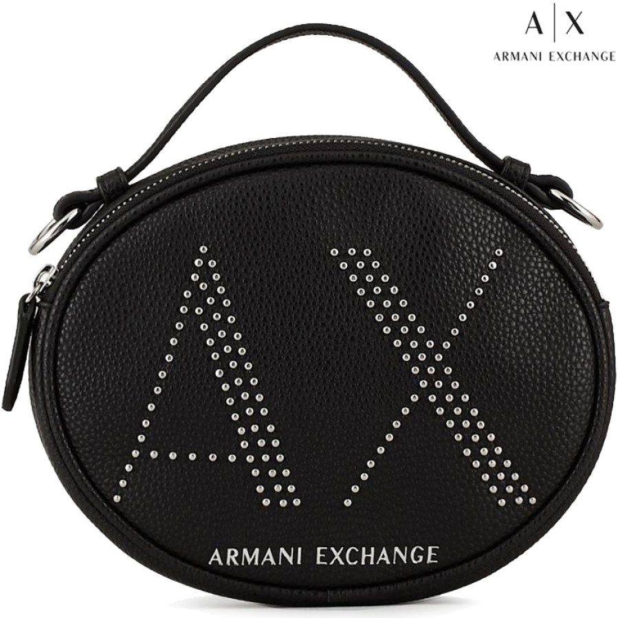 Ladies Bags Armani Exchange | Armani Exchange Black Shoulder Crossbody Bag With A|X Logo Of Rivets 942656-Cc284-Black