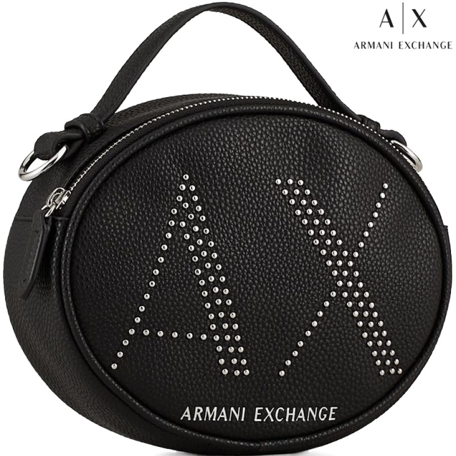 Ladies Bags Armani Exchange | Armani Exchange Black Shoulder Crossbody Bag With A|X Logo Of Rivets 942656-Cc284-Black