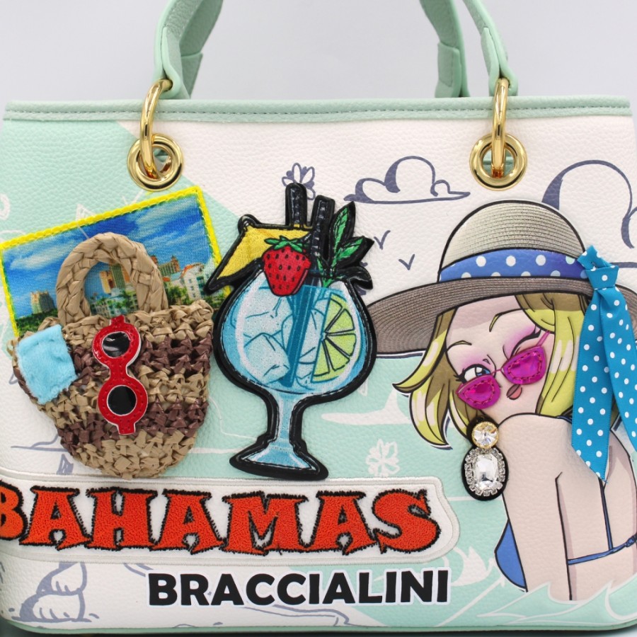 Ladies Bags Braccialini | Braccialini Cartoline Small Tote Bag, Bahamas B17080-Yy