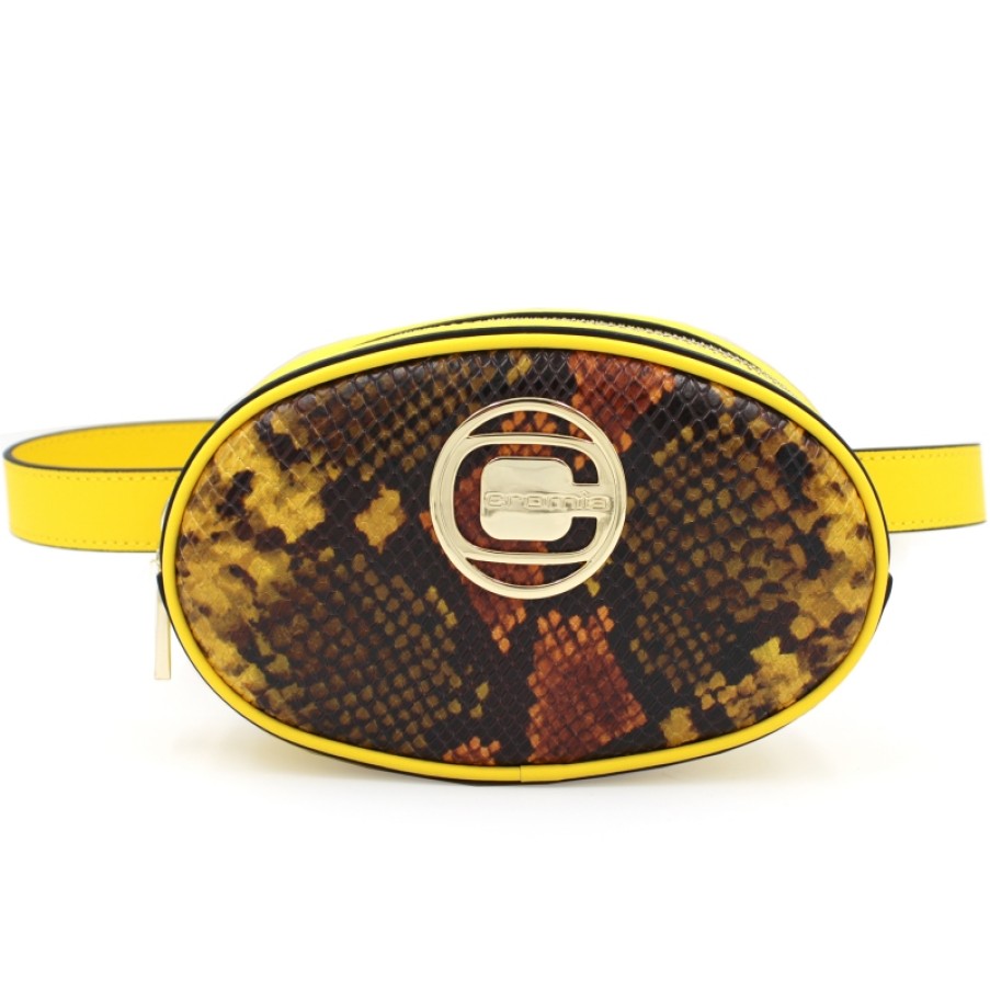 Ladies Bags CROMIA | Cromia Waist Bag Of Yellow Leather With Snake Print Made In Italy 8051978056249