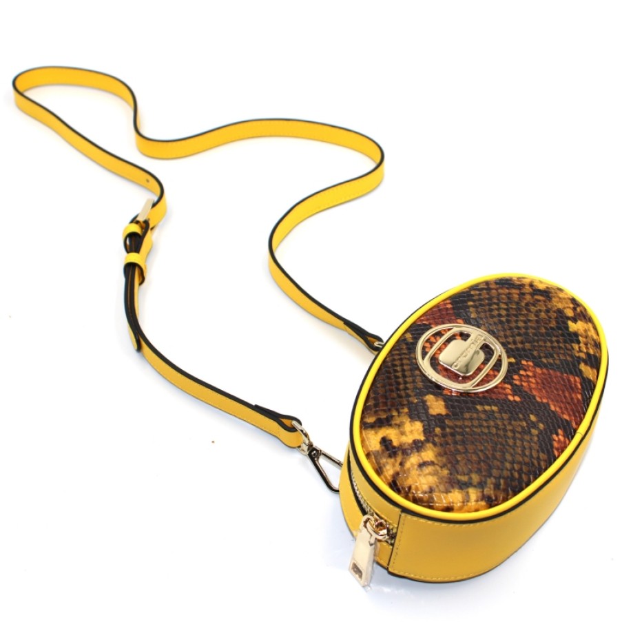 Ladies Bags CROMIA | Cromia Waist Bag Of Yellow Leather With Snake Print Made In Italy 8051978056249