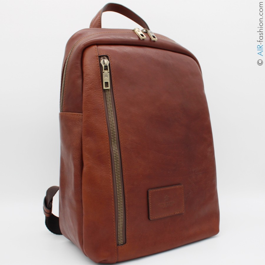 Mens Bags Cuoieria Fiorentina | Cuoieria Fiorentina Men'S Brown Vegetable Tanned Leather Backpack, Made In Italy B000005720040