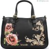 Ladies Bags Braccialini | Braccialini Black Leather Bag With Vignettes And Roses Decoration B17462-Yy-818-Uni