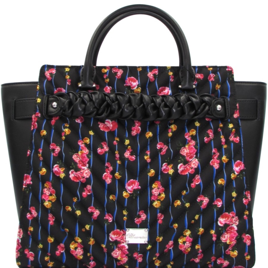 Ladies Bags Blumarine | Blumarine Women'S Romantic Black Bag With Floral Print + Matching Wallet