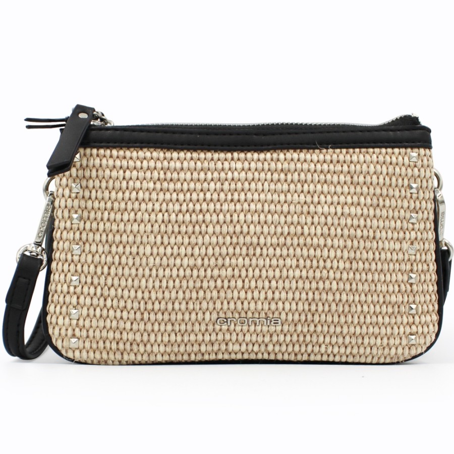 Ladies Bags Cromia | Cromia Straw Clutch Bag With Studs, With Crossbody Shoulder Strap 2600271