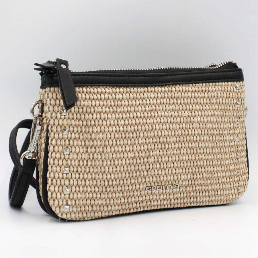 Ladies Bags Cromia | Cromia Straw Clutch Bag With Studs, With Crossbody Shoulder Strap 2600271