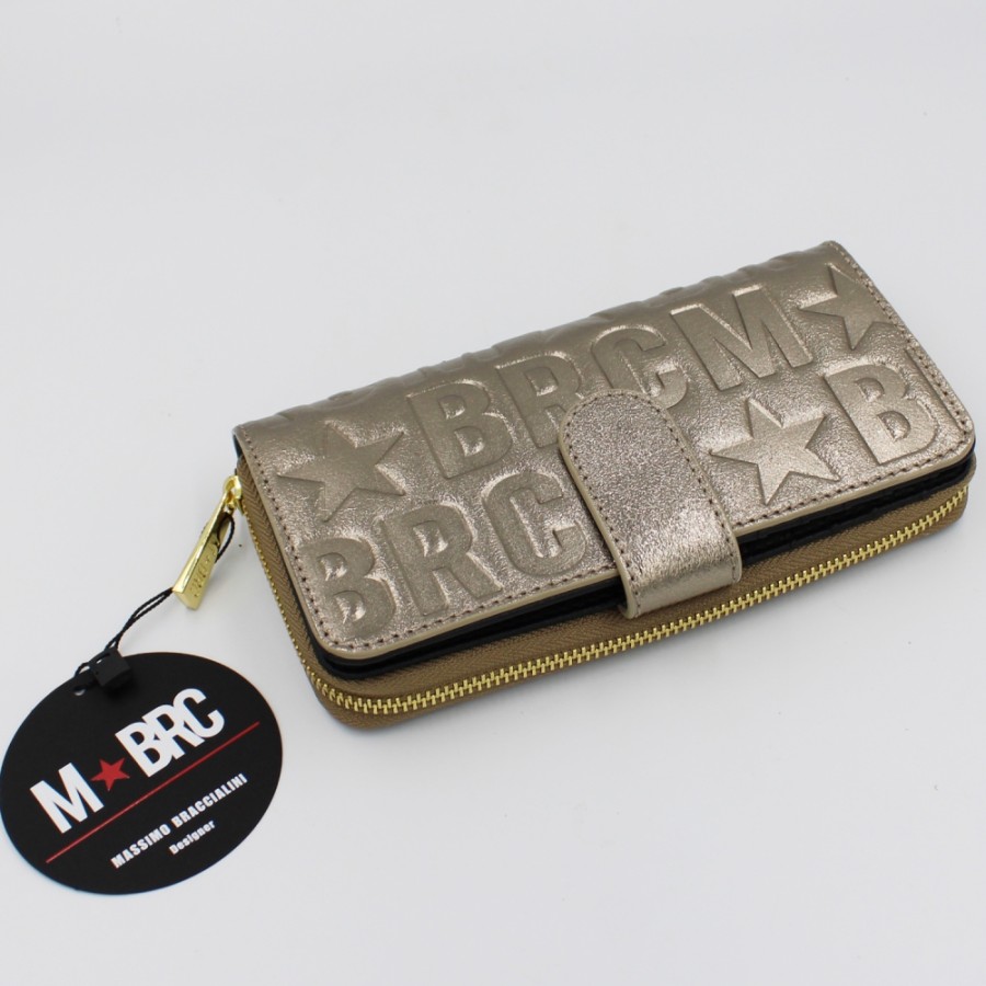 Ladies Accessories M*BRC | M*Brc Women'S Gold-Colored Leather Multipocket Wallet, Made In Italy F614_Canna