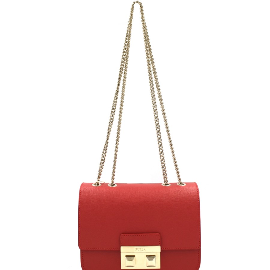 Ladies Bags FURLA | Furla Red Textured Leather Mini Shoulder Bag 01005881