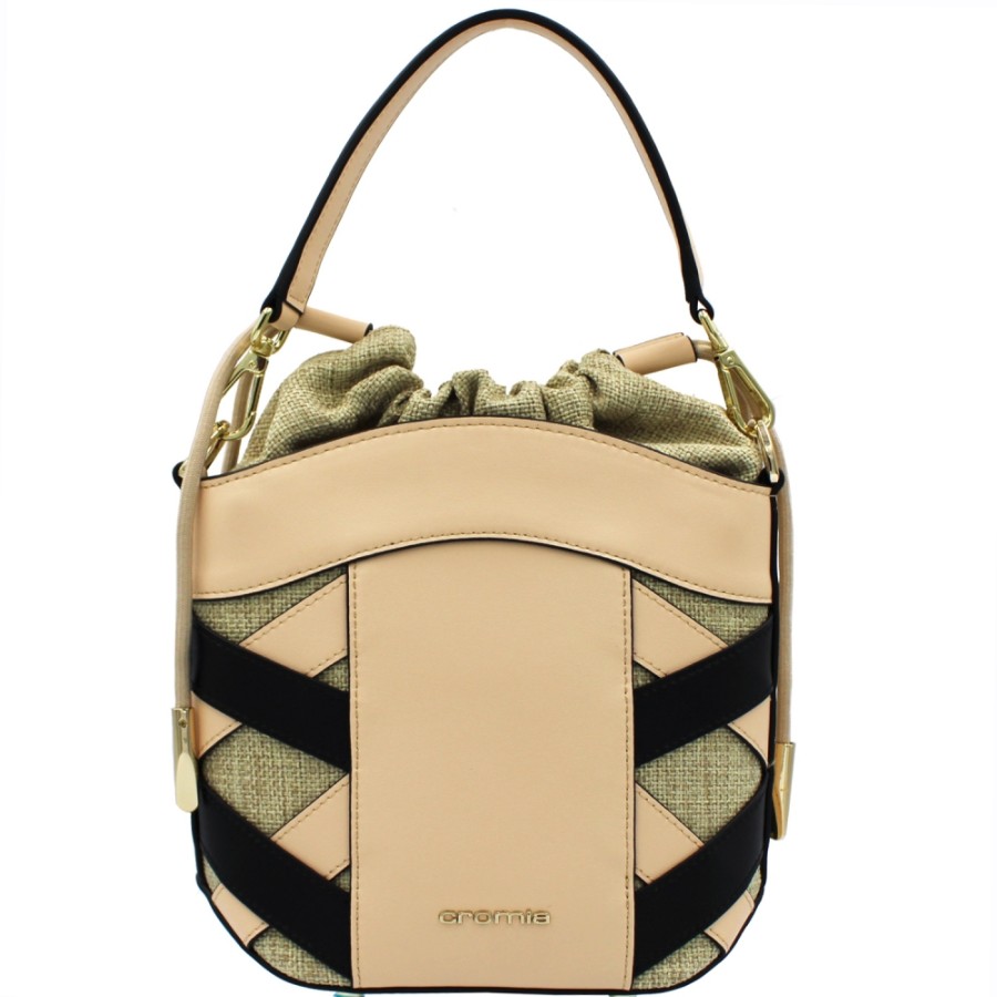 Ladies Bags Cromia | Cromia Bucket Bag In Cream Color With Decorative Side Weave 1405164