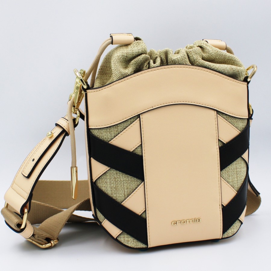 Ladies Bags Cromia | Cromia Bucket Bag In Cream Color With Decorative Side Weave 1405164