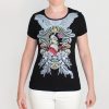 Ladies Matching Clothing For Bags Braccialini | Braccialini Women'S Black Cotton T-Shirt, Short Sleeve, With Tarot And Fortune Teller Themed Applique Btop200