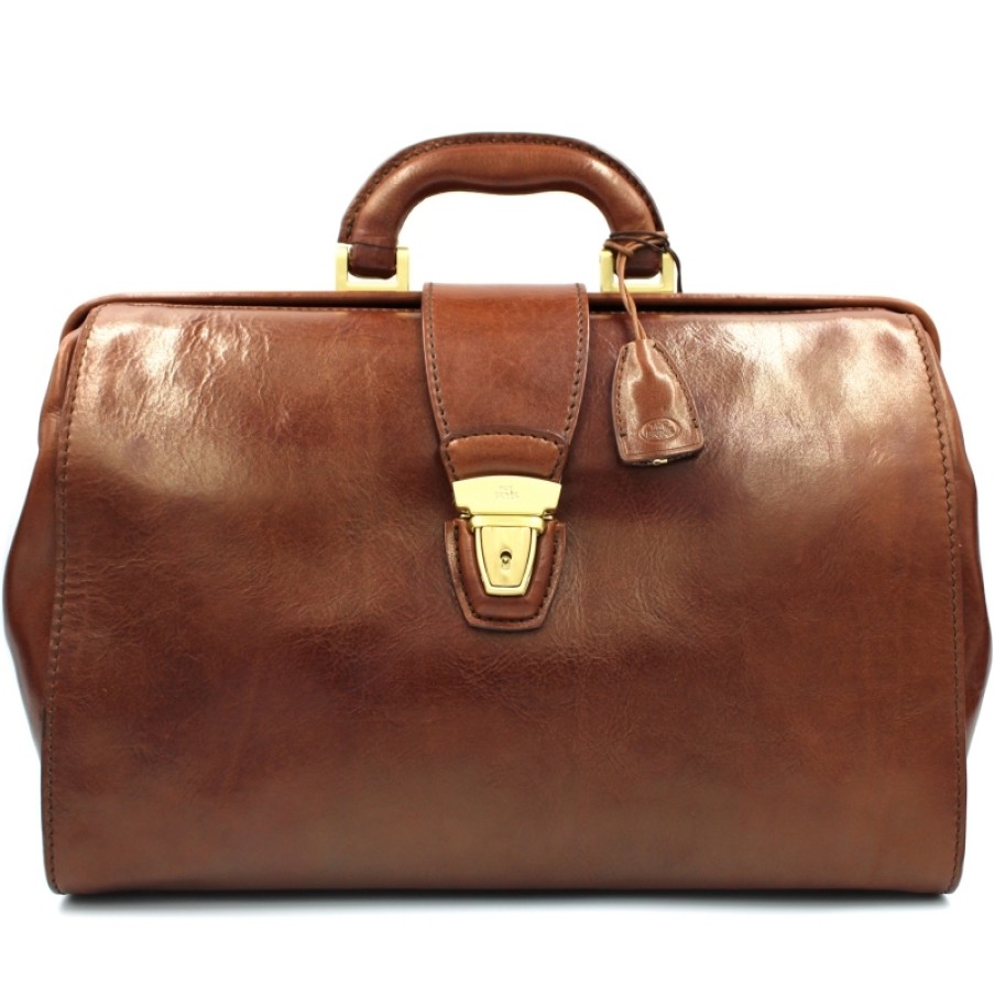 Vintage-Style Bags And Accessories THE BRIDGE | The Bridge Brown Leather Doctor Bag Retro Style Made In Italy - Medium Size 06831001