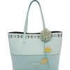 Ladies Bags Braccialini | Braccialini Light Blue Leather Shopper Bag With Flower And Perforated Edges, Made In Italy B16641-204