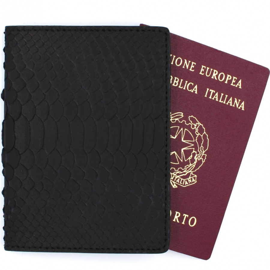 Mens Accessories GHIBLI | Ghibli Passport Cover Of Black Real Python Leather Made In Italy 4671