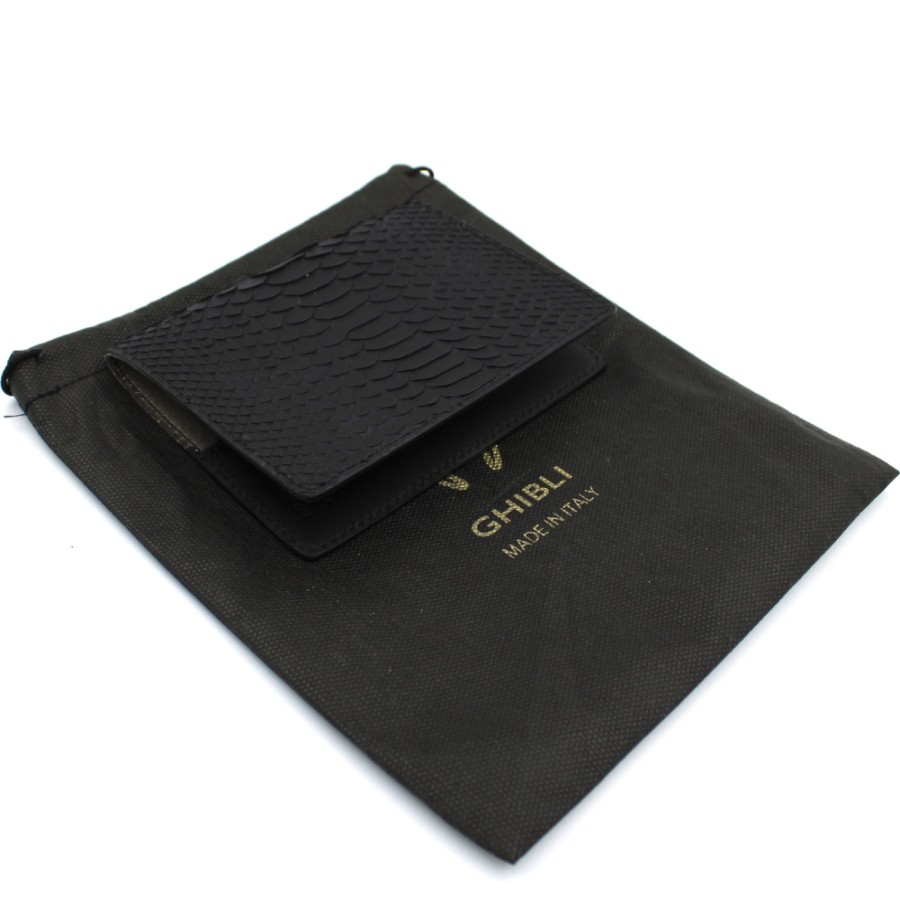 Mens Accessories GHIBLI | Ghibli Passport Cover Of Black Real Python Leather Made In Italy 4671