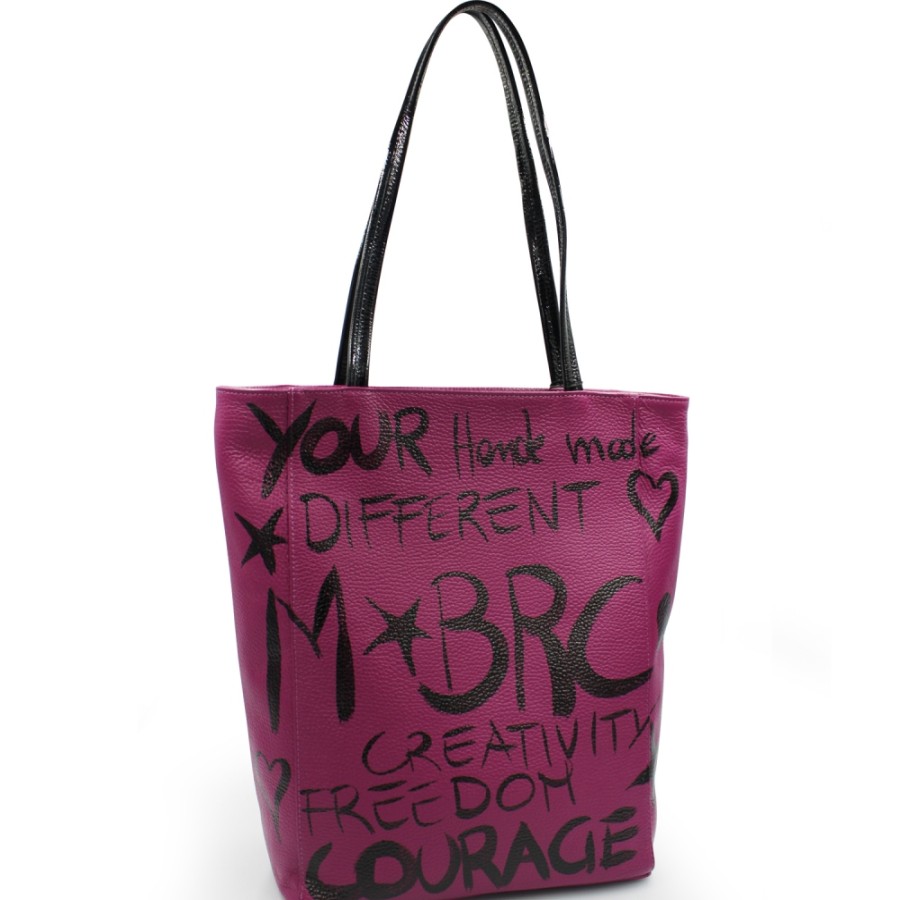 Ladies Bags M*BRC | M*Brc Lilac Leather Hand Painted Shopper Bag, Made In Italy F240_Amarena