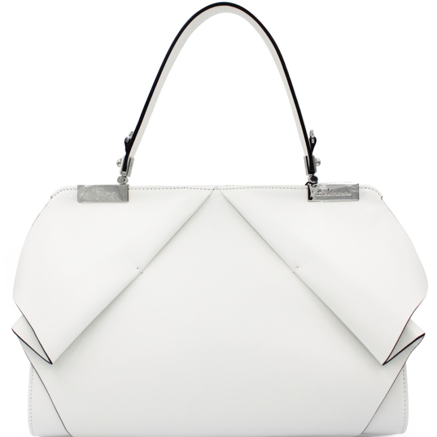 Ladies Bags Blumarine | Blumarine Elegant Designer White Leather Handbag With Frill B81Pwb420022010