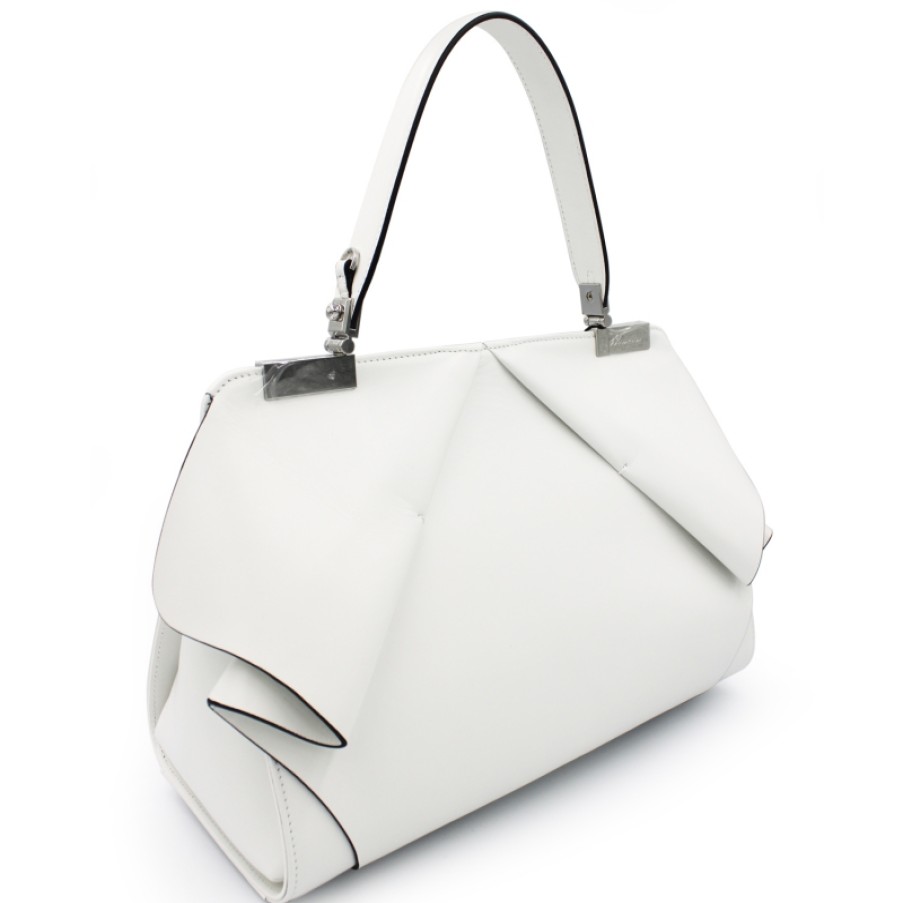 Ladies Bags Blumarine | Blumarine Elegant Designer White Leather Handbag With Frill B81Pwb420022010