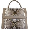 Ladies Bags Cosmina Suciu | Cosmina Suciu Luxury Beige Leather & True Python Handbag Made In Italy