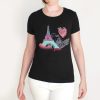 Ladies Matching Clothing For Bags Braccialini | Braccialini Women'S Black T-Shirt, Short Sleeve, With Paris Themed Applique Btop211