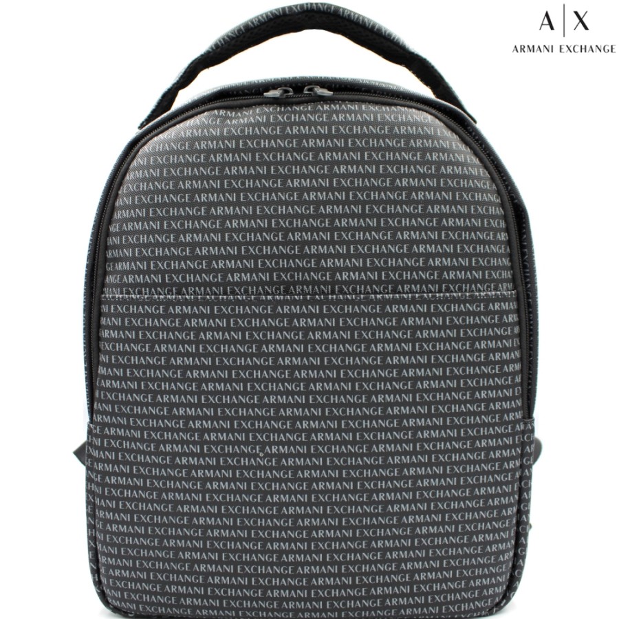 Mens Bags Armani Exchange | Armani Exchange Men'S Modern Black Backpack With Contrasting Logos 952083-Cc012-Black