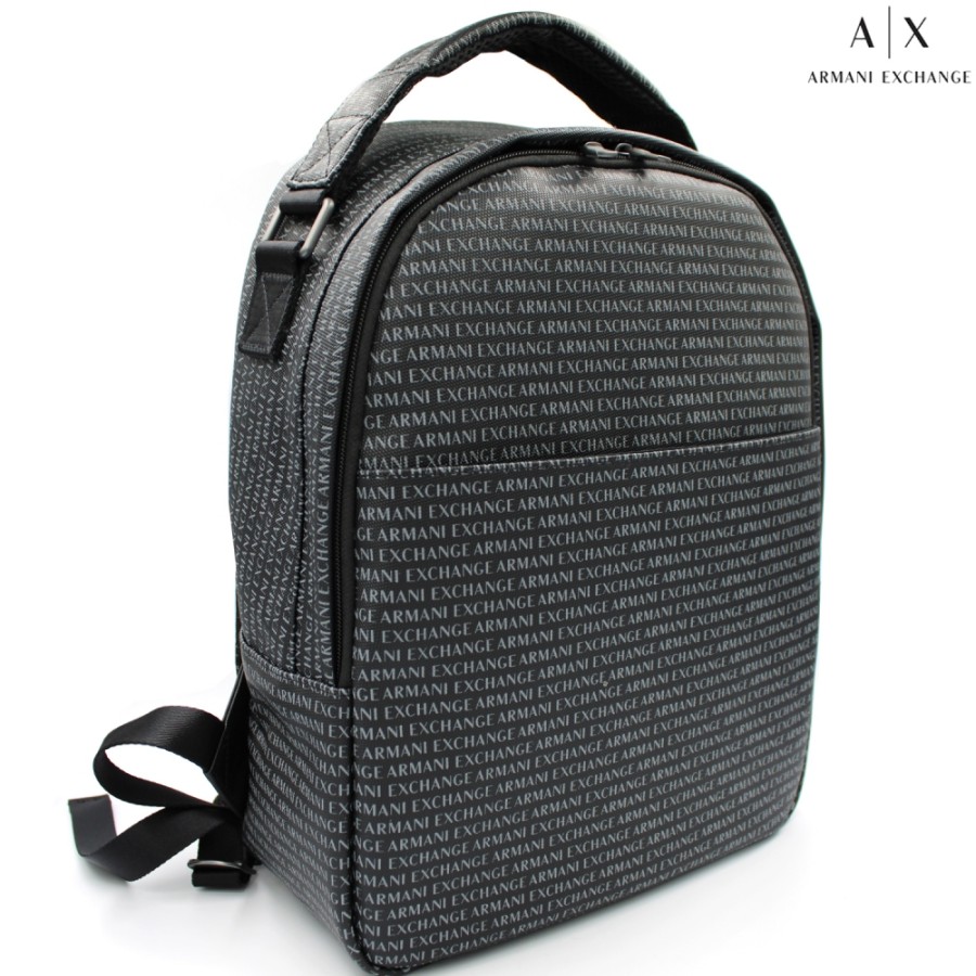 Mens Bags Armani Exchange | Armani Exchange Men'S Modern Black Backpack With Contrasting Logos 952083-Cc012-Black