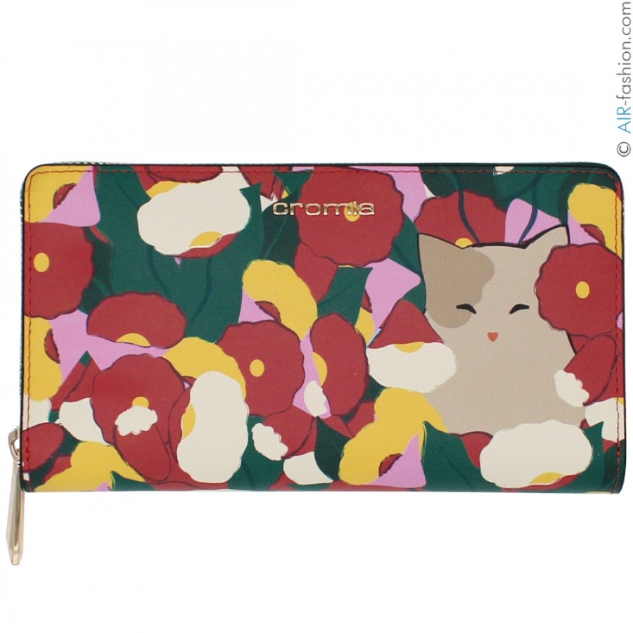 Ladies Accessories Cromia | Cromia Multi-Pocket Wallet Of Leather With Floral Pattern And Cat, Made In Italy 2641309