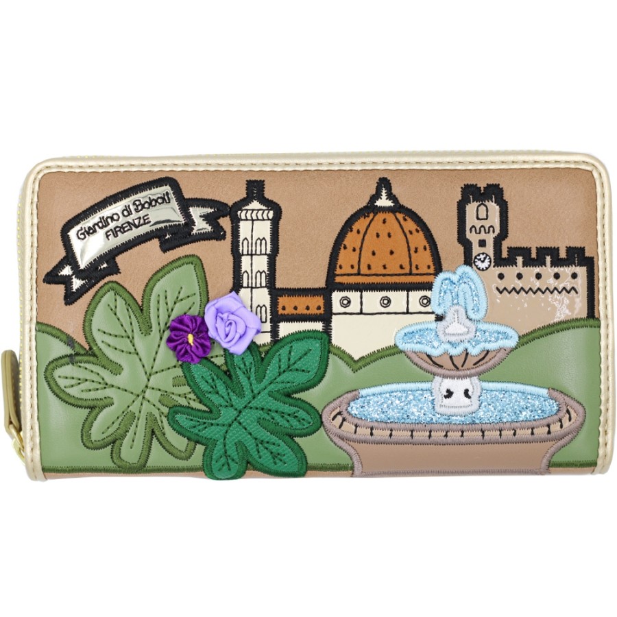 Ladies Accessories Braccialini | Braccialini Women'S Beige Zip Around Wallet, With Florence Theme Fantasy B14806