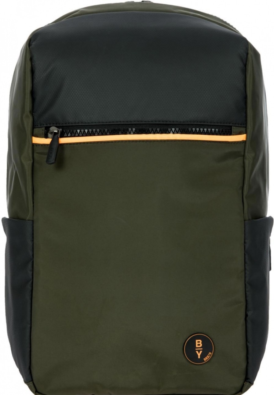 Mens Bags BRIC'S BY | Bric'S By Black & Olive Nylon Men'S Backpack With Orange Led Strip M B3Y04492.078