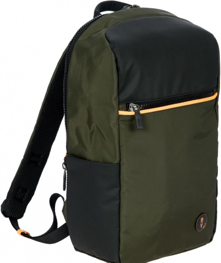 Mens Bags BRIC'S BY | Bric'S By Black & Olive Nylon Men'S Backpack With Orange Led Strip M B3Y04492.078