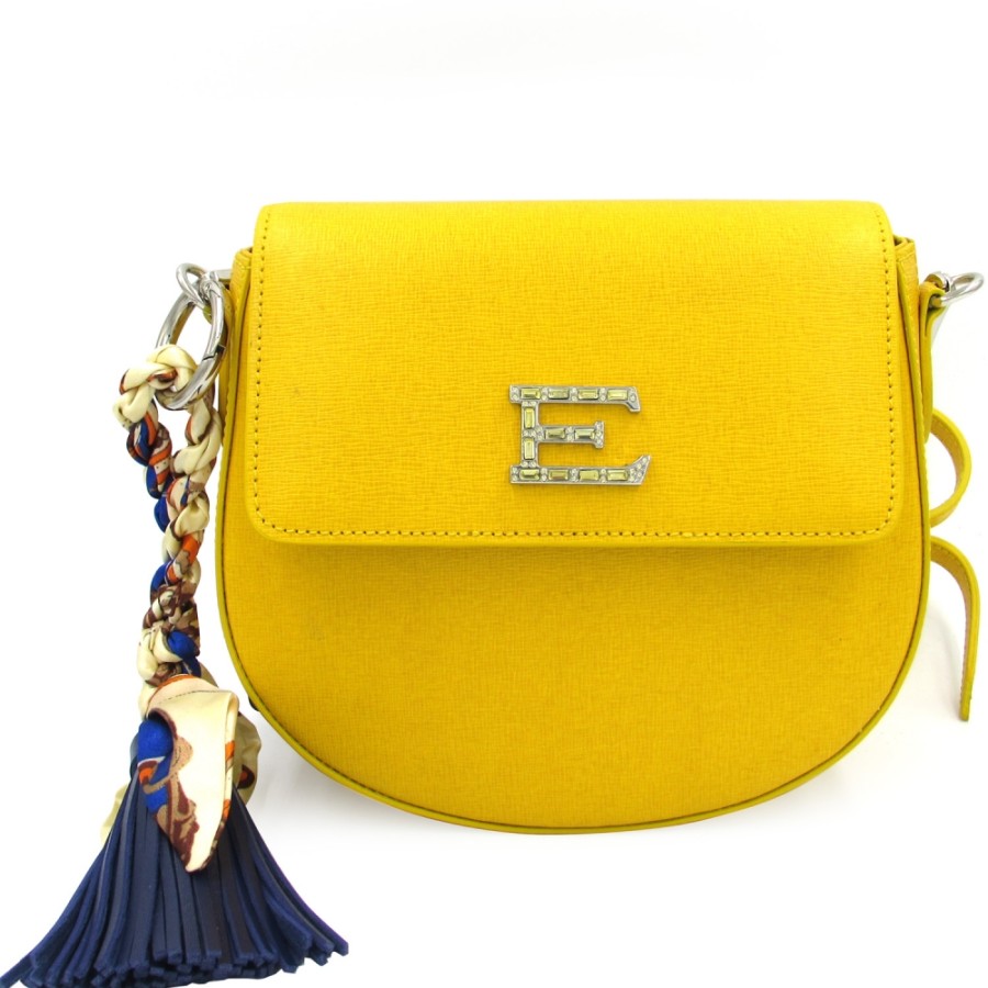 Ladies Bags ERMANNO Ermanno Scervino | Ermanno Ermanno Scervino Elegant Yellow Leather Saddle Shoulder Bag Made In Italy 12400316